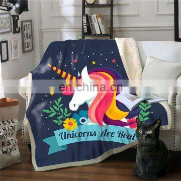 Customized unicorn blanket double layer mink sherpa blanket baby fleece unicorn blanket