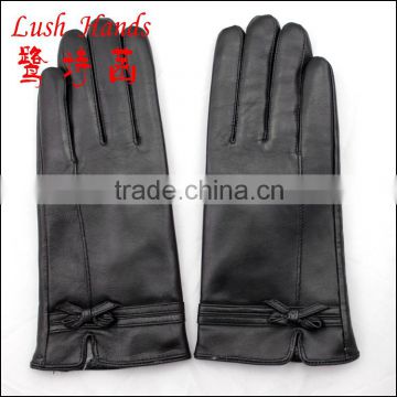women wholesale touch finger dress leather gloves with fur lining