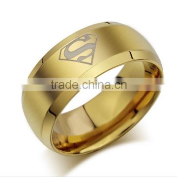 gold plating super man engraved stainless steel rings