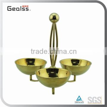 Luxury Gold Plated Stainless Steel Refreshment Tray With Three Bowl