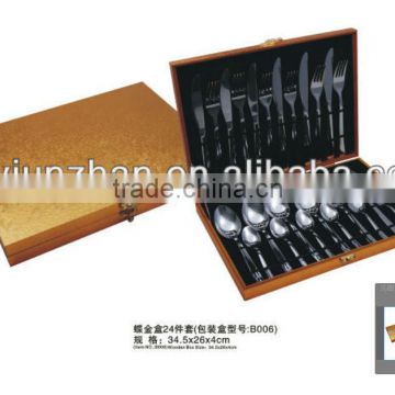 24 pcs set handle high quality stainless steel flatware set with golden window box
