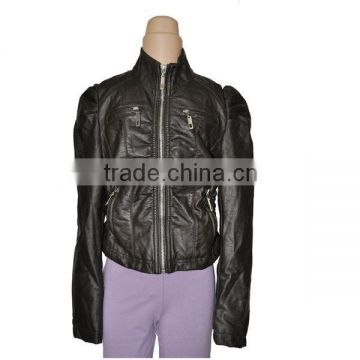 High quality girl's soft crinkle pu leather jacket