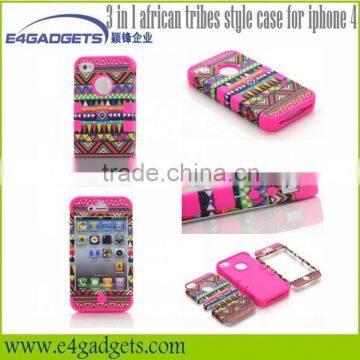 2013 new product 3 in 1 african tribes style case for iphone 4, cell phone case