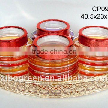 4pcs glass jar with hand-painted design with golden rack
