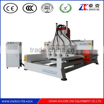 Unique Design 4 Heads 4 Rotary Axis CNC Router Machine Mainly For Round Materials ZKM-1325 With Air Cylinder For Z-Axis