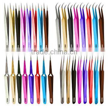 Get Custom Coloured Eyelash Extension Tweezers In Silver / Gold / Red / Pink / Black / White / Purple / Blue / Yellow / Rainbow