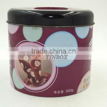 Round Metal Paper Towel Tin Box with Small Window and Small Lid