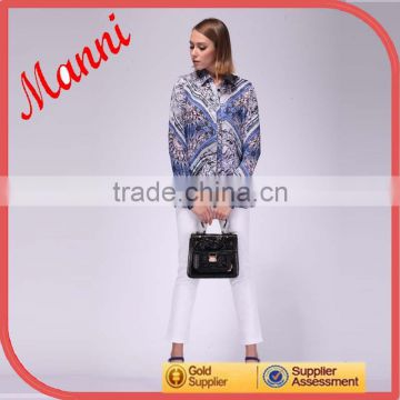 Manni New Designed Long Seelved Printed Blouse