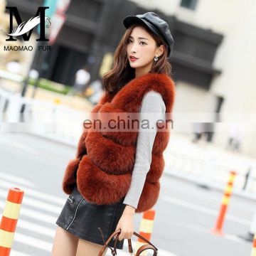 Fashion Sleeveless Outerwear Lady Winter Hand Real Fox Fur Hooded Ladies Waistcoat
