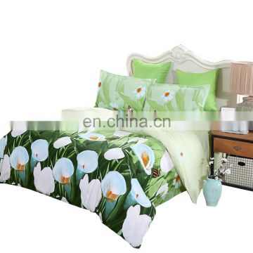 3D Bedding Set Reactive Printing 100% Polyester Green White Flowers Duvet Cover Set