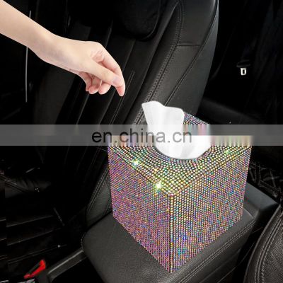 Creative Car Tissue Box Diamond Crystal Auto Tissue Holder Luxury Car Accessories Multifunction Bling Tissue Cover