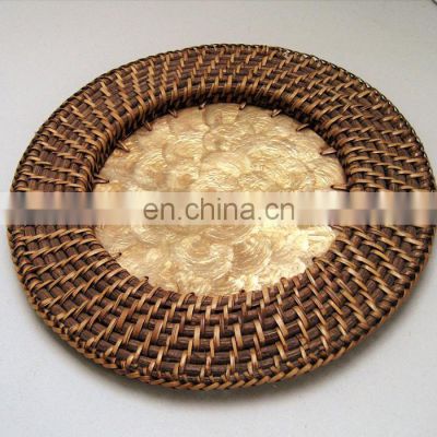 Luxury Rattan Charger With Mother Of Pearl Gifts Rattan wall decoration Table mat Cheapest Wholesale In Bulk Handwoven