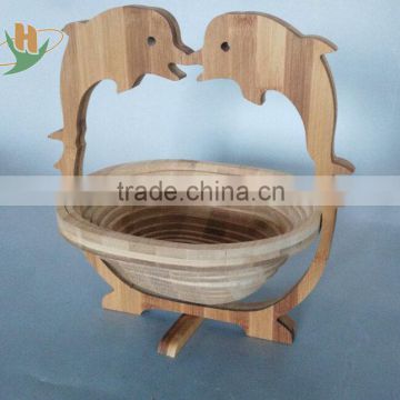 2015 new design dolphin shaped collapsible bamboo gift basket