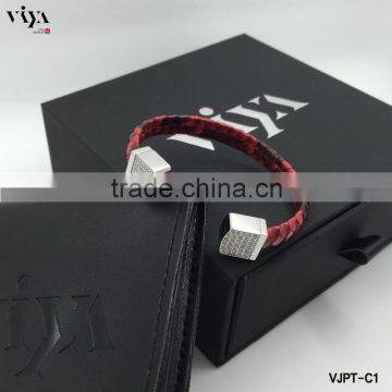 Semicircle Shape Python Cord Leather Bracelet Genuine Black Red Exotic Leather Skin Men Cuff Customized Bangle Leather