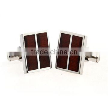 Wholesale Striped Stainless Steel Red Wood Cufflink