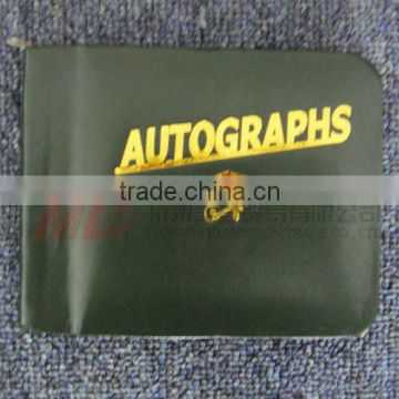 Forest Green Zipper Closed Leatherette Autograph Book with Golden Stamping