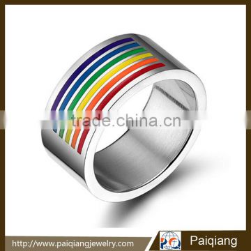 European high polished gay pride jewelry rainbow color men wedding ring