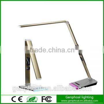 Quality assurance ultra-thin base all metal struchure LED table lamp with VA LCD calendar display