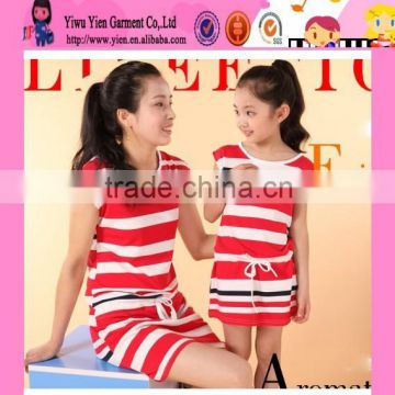 New Arrive Strip Short Summer Mother Daughter Dress Factory Selling Cheaper Hot Family Clothes Set