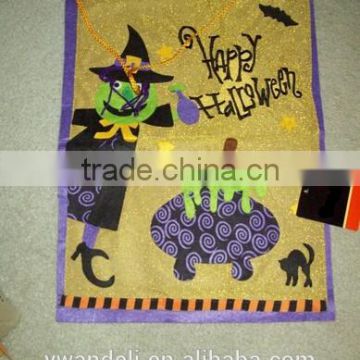 Metallic Gold Color Happy Halloween Felt Banner With wicked witch Purple Trim 19" H X 14.5" W