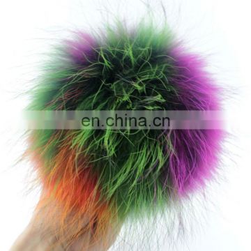 Top grade factory wholesale colorful fluffy real raccoon fur mixed pompoms