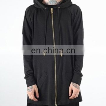 wholesale elongated hoodies - Custom quilted Elongated Hoodie with center zipper hoodie