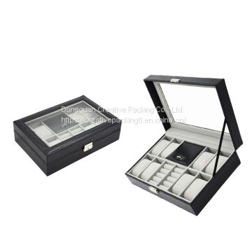 Custom wholesale high quality PU leather watch jewelry boxes    black Watch Boxes   Customized Watch Boxes
