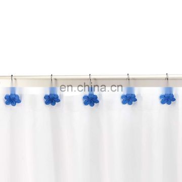 Blue Flower Bathroom Shower Curtain Hooks Metal Shower Curtain Rings