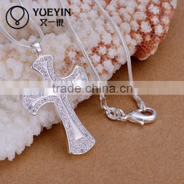 Gothic style silver plated mirco pave cross crystal stones necklace pendant