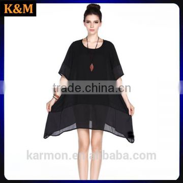 A-line black chiffon dress plus size dress Summer dress