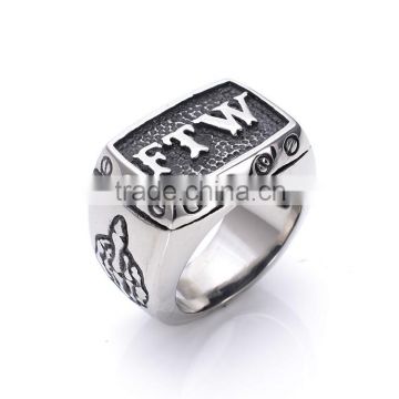 Stainless steel give middle finger picture letters FTW punk ring for men