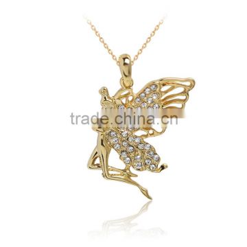 Lovely Beauty Butterfly Fairy Princess Gold Plated Rhinestone Pendant Necklace Long Chain for Women Jewelry Gifts