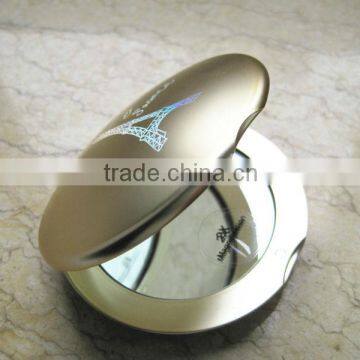 2014 newly bright gold round shape compact mirror with one side golden pattern,ME105