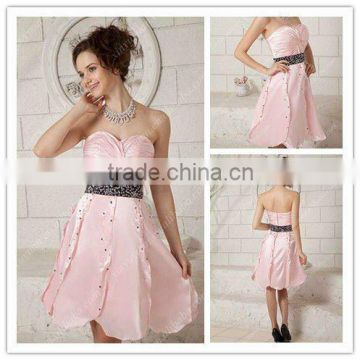 Adorable Pink Sweetheart A-line Black Sash Beaded Ruffles Short Mini Party Dresses xyy04-207