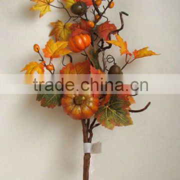 Hot Sale Artificial Flower 80cm Artificial Fall Pumkin With Maples Leaf Branch