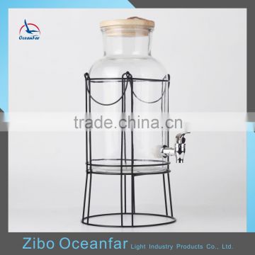High Quality 5L Glass Drink Dispenser Pot Clear Water Faucet Jar With Stand Tap