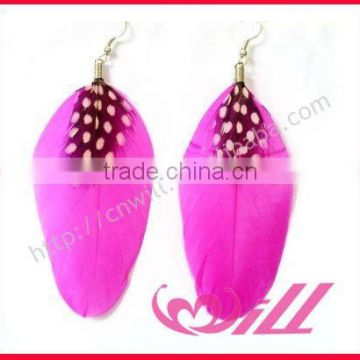 Handmade Feather Earrings Pretty Hot Pink Real Feather Earrings Multi-color Feather Earrings