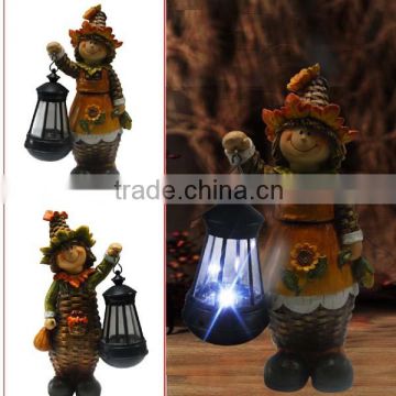 resin scarecrow solar light for autumn harvest festival home and garden decoration