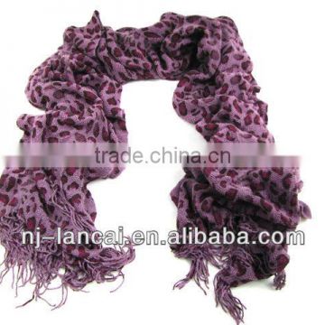 2013 fashion acrylic super soft leopard double layer printed lurex scarf with tassels