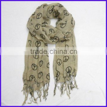 Peace Symbol Printed Costume Long Fringe Scarf / shawl(FCH-11287-3)
