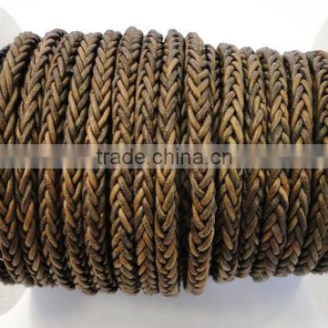 Braided Leather cords -2204 Vintage Brown
