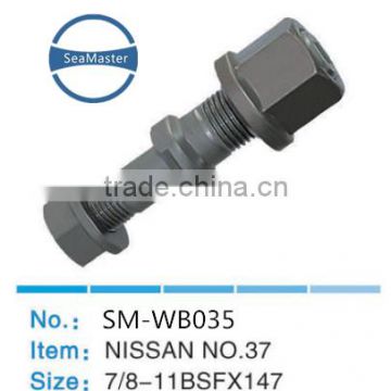 High strenth alloy wheel bolt with nut 7/8BSF*147mm for trucks and autos