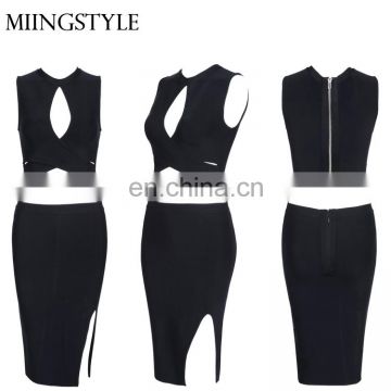 fashion oem two pieces set bodycon bandage women dresses sexy for sale