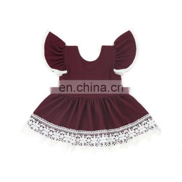 Latest Fashion Girl dress flutter sleeve lace tassel top Vintage red dress top
