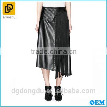 2016 New Fashion Casual Lady Fringe Stripe Vegan Leather Skirt