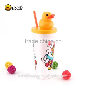 B.Duck FDA grade plastic pp material water bottle with straw