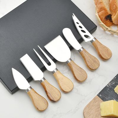 6-Piece Stainless Steel Cheese Slicer Cutter Knives Set with Wood Handle