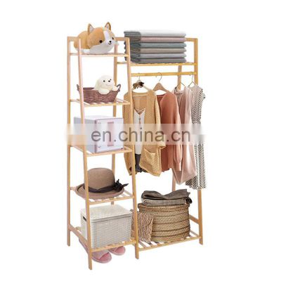 Bamboo Garment Rack 7-Tier Storage Shelves Clothes Hanging Rack, Heavy Duty Clothing Rack Minimalism Wardrobe Closet Organizer