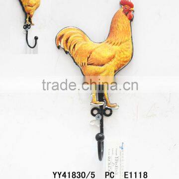 New embossed cock shape metal single hook