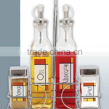 TW281MK9 4pcs glass condiment jar setwith printing with rack